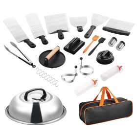28PCS Griddle Accessories Kit, Flat Top Grill Accessory, Enlarged Spatula Gift Set, Stainless Steel Grilling Tools with Basting Cover, Tong
