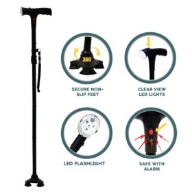 Collapsible Adjustable Height Cane With LED Light Alert Button Walking Stick (Option: 1PC)