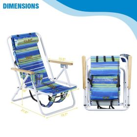 Portable Blue-and-green Striped Backpack Beach ChairFoldable And Adjustable Reclining Beach Lounger Suitable For Outdoor Beach And Camping Use.Se (Option: Blue)